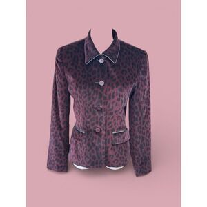 B Bennett VTGE Burgundy Black Leopard Print Velvet Blazer Jacket Size 4